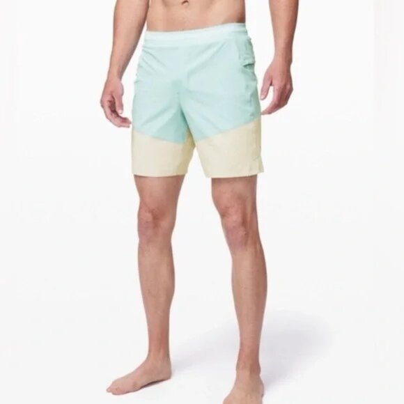Lululemon Men's Namaste At the Beach Aqua Blue Athletic Shorts, M - Picture 1 of 9